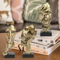 thumbnail image 2 of Gold Thinker Statue A-41, Silence is Gold Abstract Art Figurines 3-Piece Set for Home Office Decor, No Hear No See No Speak Design with Vintage Style, 2 of 4
