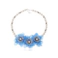 thumbnail image 1 of Alilang Womens Three Blue Flower Pendant Rhinestone Accented Faux Pearl Elegant Necklace, 1 of 4