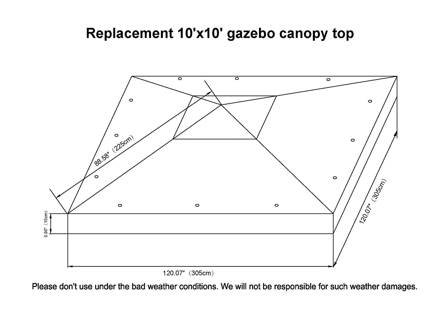 SUNNY 10x10 FT Gazebo Replacement Canopy Top Single Tier Canopy Top Cover (Ecru)