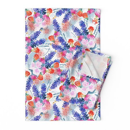 

Printed Tea Towel Linen Cotton Canvas - Texas Modern Flowers Watercolor Wildflowers Poppy Home Decor Floral Print Decorative Kitchen Towel by Spoonflower