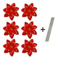 thumbnail image 4 of Pack of 6 Glitter Artificial Poinsettia Flowers Christmas Wreath Christmas Tree Flowers Ornaments 5.12" Diameter(Red), 4 of 12