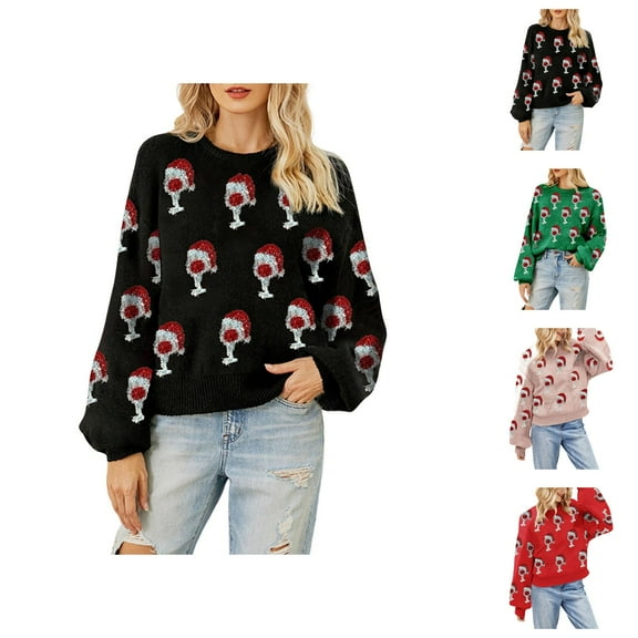 Christmas Sweaters for Women 2025 Long Sleeve Crewneck Glass Sequin Knitted Pullover Sweater Jumper Tops