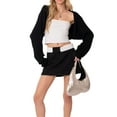 thumbnail image 3 of Douhoow Women Crochet Shrugs Long Sleeve Solid Color Open Front Knitted Cropped Cardigan, 3 of 8