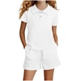 thumbnail image 2 of Stamzod Girls Clothes Two Piece Outfits Short Sleeve Top + Shorts with Pocket Summer Short Set Size 4-14 Years White 5-6 Years, 2 of 6