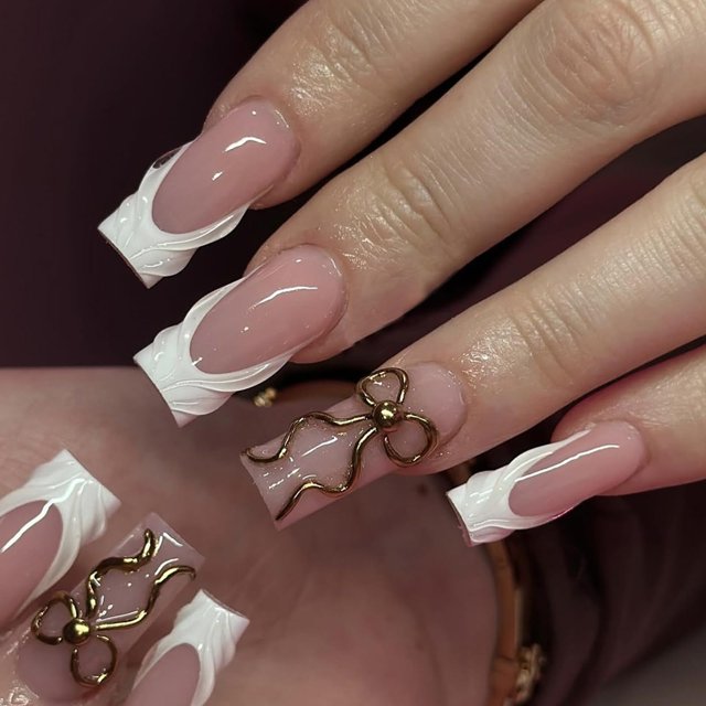 Uñas postizas adhesivas IMRAIN largas cuadradas con puntas francesas blancas