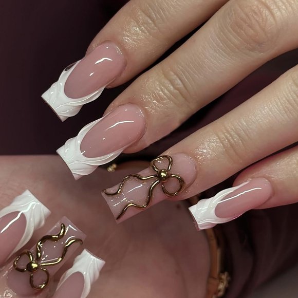 Uñas postizas adhesivas IMRAIN largas cuadradas con puntas francesas blancas