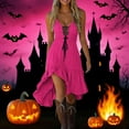 thumbnail image 2 of Lcziwo Casual Western Dresses for Women Halloween Vintage Cowgirls Midi Dress High Low Plain Sleeveless Sundress Ruffed V Neck Dress 2025 Hot Pink,L, 2 of 8