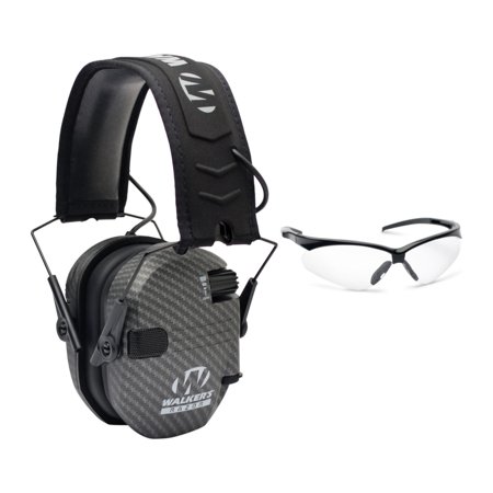 Walker’s Razor Slim Electronic Muff (Carbon) with Shooting Glasses (Clear)