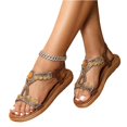 thumbnail image 2 of Willtoo Women's T-Strap Beaded Flower Rhinestone Flat Sandals,Summer Fashion Women Open Toe Butterfly Flat Sandals Dress Ankle Elastic Strap Sparkling Jeweled Bohemian Beach Shoes, 2 of 5