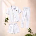 thumbnail image 6 of Eryao Mens Summer Lounge Sets Casual 3 Piece Waffle Knit Short Sleeve Button Down Shirts Matching Pants and Shorts with Pockets,White,L, 6 of 6