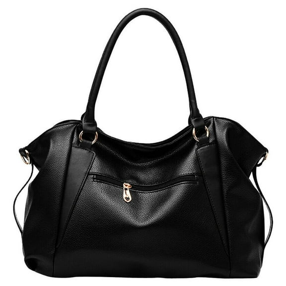 Women's PU Leather Tote Bag - Soft Crossbody Shoulder Purse with Adjustable Strap, Black