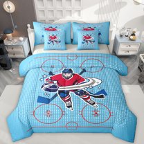 Manfei Hockey Lovers 7 Pieces Bedding Comforter Set,Ball Sport Game Full Bedding Set,Geometric Polka Dots Fitted Sheet Flat Sheet For Men Women,Breathable Home Decor Reversible
