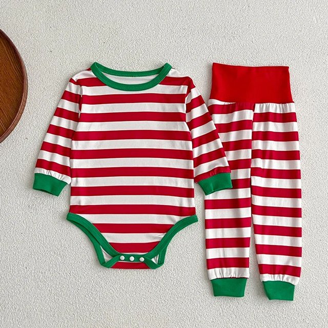 Conjuntos de Pijamas de Navidad para niños, ropa de dormir para bebés, niños y niñas, Pijamas de Navidad a rayas para niños pequeños, ropa de dormir de 0 a 6 años, nuevo, Otoño e Invierno