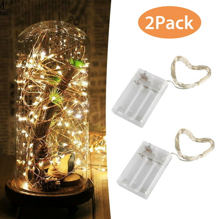 2-pack 10ft 30 LED Waterproof Silver Coper Wire Starry Fairy String Lights Indoor Outdoor for Holidays Restaurant Christmas Party Home
