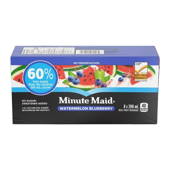 Jus melon d’eau bleuets Minute Maid sans sucre ajouté, boîte à boire de 200 ml, paquet de 8 200 x mL