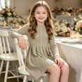 thumbnail image 4 of WGIZCVO Girls Long Sleeve Dresses Ribbed Knit Fall Winter Dress Crew Neck Casual A Line Dress with Pocket, 4 of 8