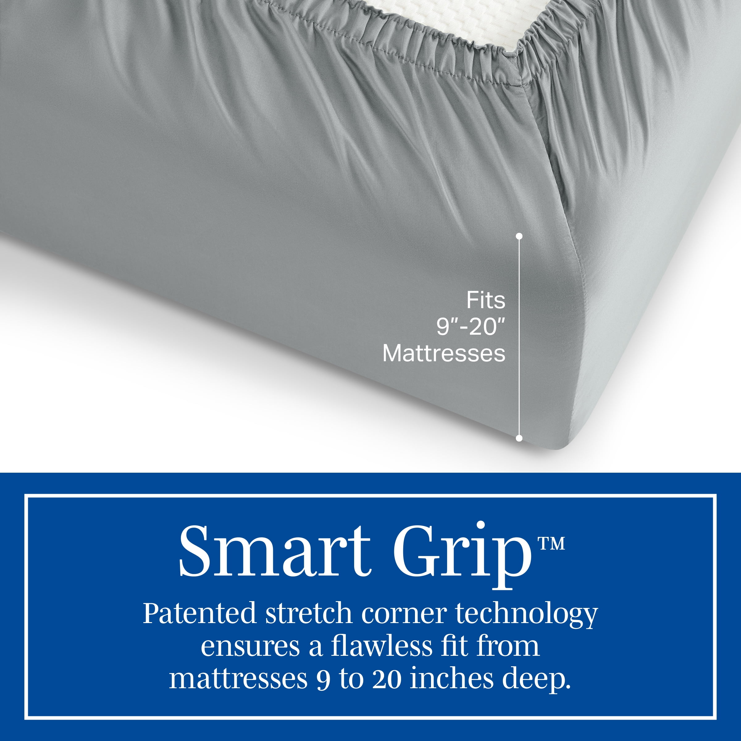 Wamsutta 1846 4-Piece 650 Thread Count Gray Flannel Egyptian Giza Cotton Sateen Bed Sheets, King-Deep Pocket