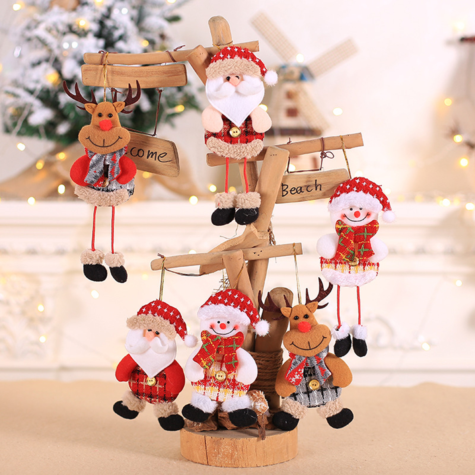 Decorative Cute Christmas Ornament with Lanyard Santa Claus Snowman Elk  Christmas Tree Doll Pendant Party Supplies Cloth