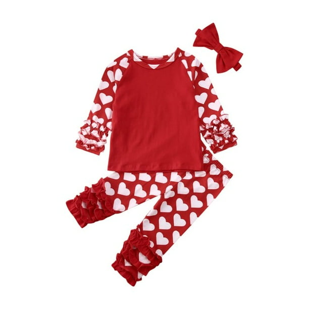 baby girl valentine s day clothes love heart print ruffle t shirt pants leggings kids outfits set 0 24 months walmart com