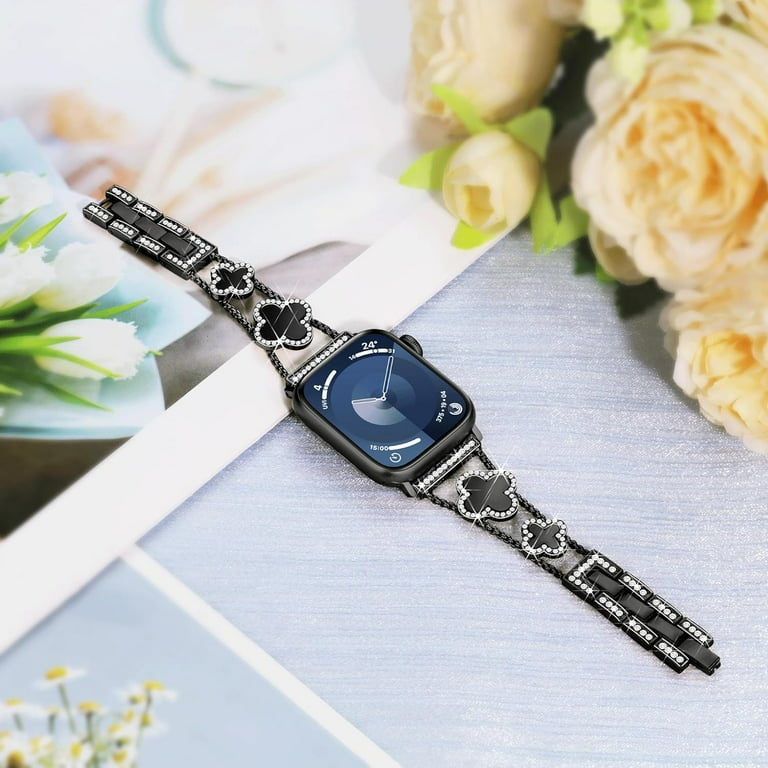 Jiuchu Clover Band for Apple Watch Bands 42mm 44mm 45mm for Women Metal Dressy iWatch Bands 40mm Womens Designer Woman Cute Wrist Strap for Apple Watch Band Series 9 SE 8 7