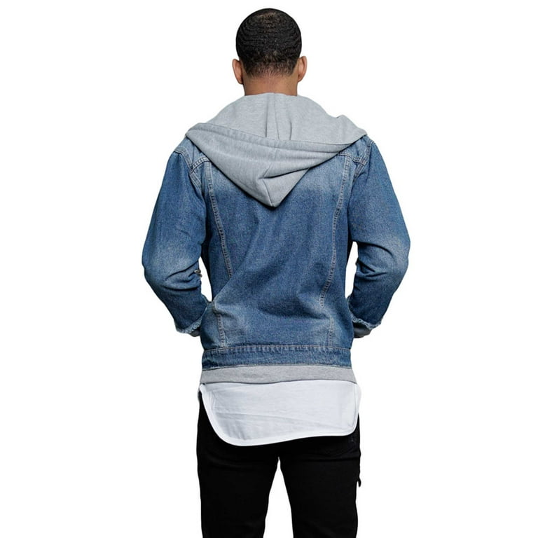 Denim jacket layered hoodie hotsell