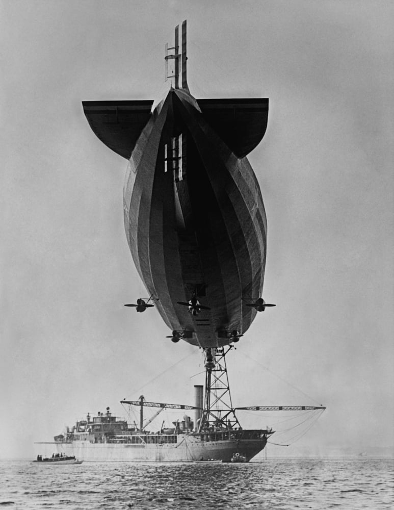 Sea Level View Of Dirigible Uss Shenandoah Moored To Her Tender Ship ...