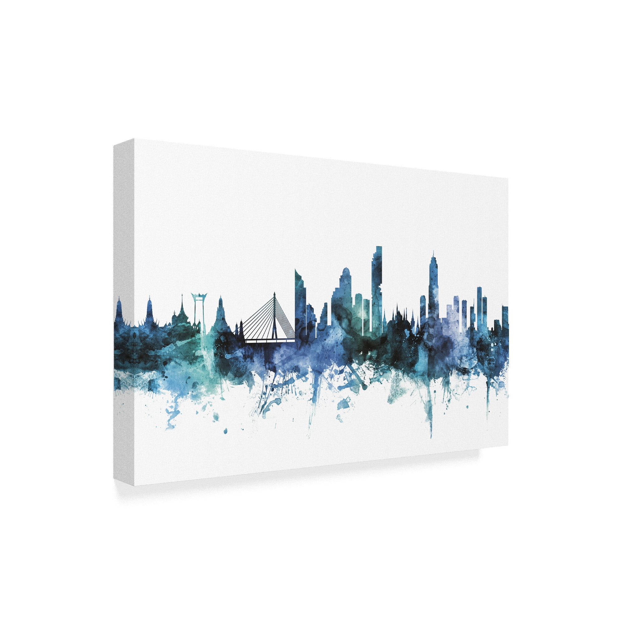 Trademark Fine Art 'Bangkok Thailand Blue Teal Skyline' Canvas Art by Michael Tompsett