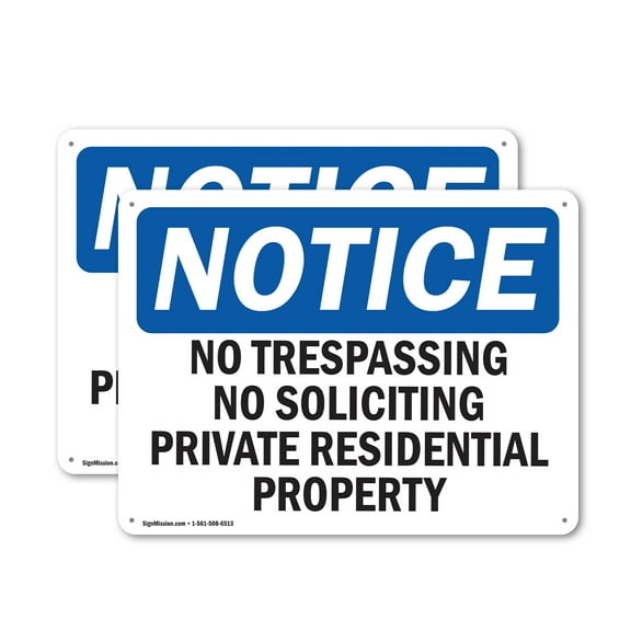 (2 Pack) No Trespassing No Soliciting Private Residential OSHA Notice Sign 24 Inch X 18 Inch Indoor / Outdoor Rust-Free Aluminum Metal Signs for Workplace, Workshop, and Construction Site