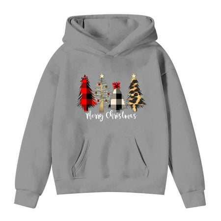 DHFJKG Children Santa Hoodies Boys Girls Christmas Tree Cartoon Printed Loose Fit Hooded Sweatshirt Long Sleeve Oversized Kids Unisex Casual Cute Comfort Tops