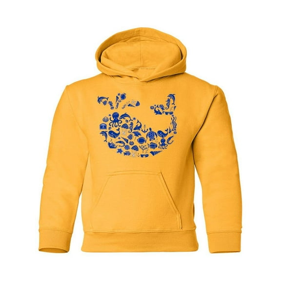 Whale Outline With Symbols Hoodie Juniors -Image by Shutterstock, x-Large
