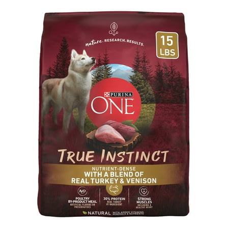 Purina One True Instinct Dry Dog Food for Adult Dogs, High Protein Real Turkey & Venison, 15 lb Bag