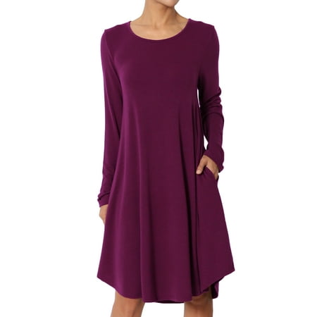 Wearing Navy Jumper - TheMogan Women's S~3XL Basic Jersey Knit 3/4 Sleeve Pocket Loose T-Shirt Dress