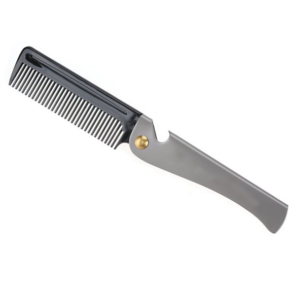 Peine plegable de bolsillo para dar forma al bigote, de acero inoxidable, con dientes redondos, para barba, n.° 02