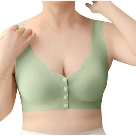 SMihono Women Middle and Elderly Underwear Large Size Large Cup Underwear Thin Full Cup Front Button Bra Wireless Bras Green XXXL US(14)