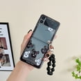 thumbnail image 2 of For Samsung Galaxy Z Flip4/Flip3 5G Phone Case，Shockproof Luxury Grid Bear Case Cover,PC Slim Stand Cover With Bracelet, 2 of 5