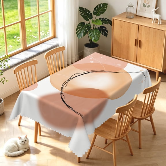 Duangreer Boho Abstact Rectangle Tablecloth, Orange Irregular Graphic Print, Washable Table Cover with Waterproof Wrinkle Resistant for Restaurant Picnic Indoor Outdoor, 60 x 84 Inch