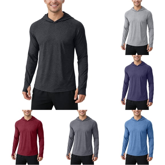 MEZZALL Sweatshirts For Men Solid Color Long Sleeve Hoodies Lightweight Pullover Sun Shirt Outdoor Athletic Casual Wear Comfortable Breathable Basic Daily Stylish Travel Tops