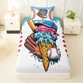 thumbnail image 3 of Erosebridal Kids Sports Twin Sheet Sets, Baseball Ice Cream Bedding, 1 Flat Sheet, 1 Fitted Sheet and 1 Pillowcase, 3 of 5