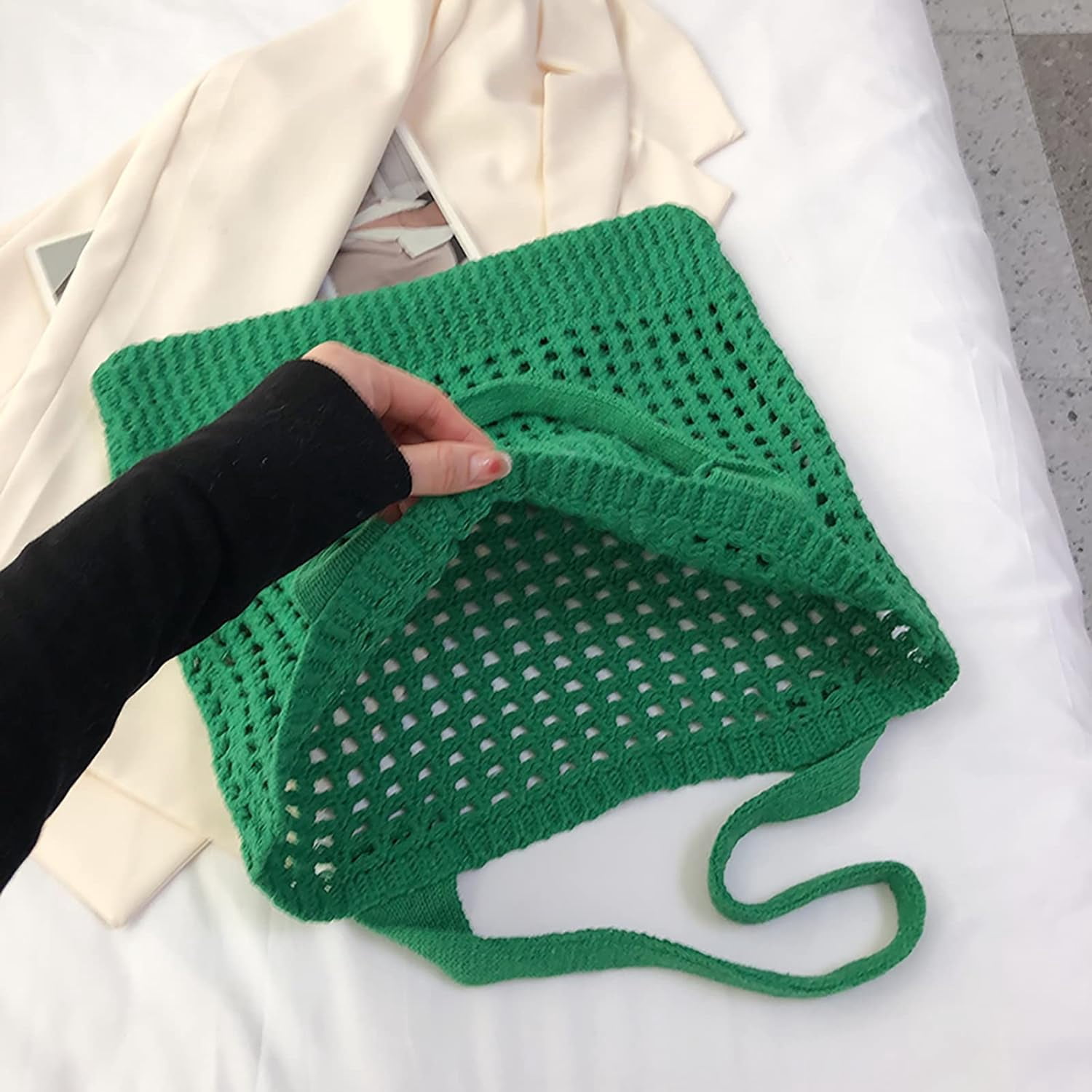 Kukuzhu Crochet Beach Bags for Women, Woven Travel Tote Fishing Net Handbag Shopping Large Hobo Shoulder Bag for for Holiday