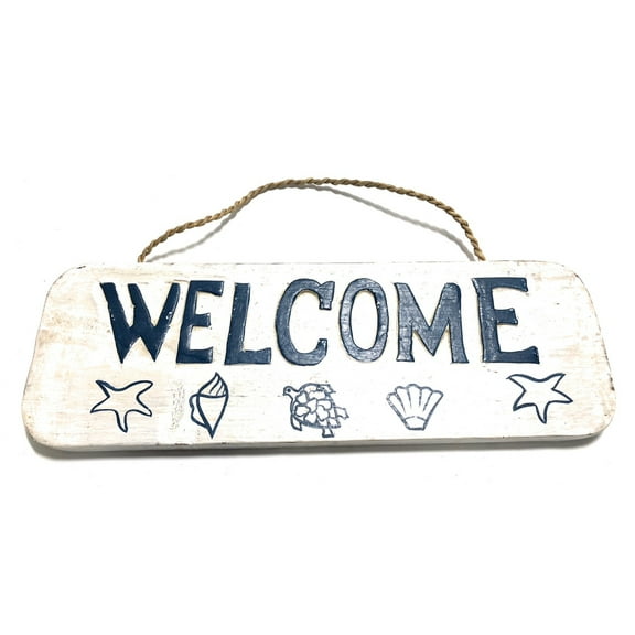 Welcome Sign 14" w/ Seashells - Cottage Coastal Decor | #ort1705835