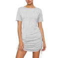 thumbnail image 2 of Ashirexll Midi Dresses for Women, Flowy Dresses for Women, Round Neck Ruched Drawstring Short Sleeve Mini Dress Multiple Colors, 2 of 7