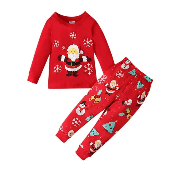 XEGLSBU Baby Christmas Outfit Unisex Toddler Boys Girls Pajamas Christmas Santa Pattern Kids Pants 2 Piece Pj's Long Sleeve Sleepwear Xmas Clothes Set Outfits Red Size 5-6 Years