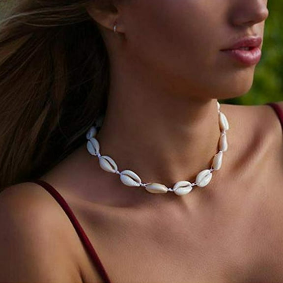 Anvazise Women Cowrie Shell Beaded Hand Woven Choker Necklace Hawaiian Beach Jewelry White