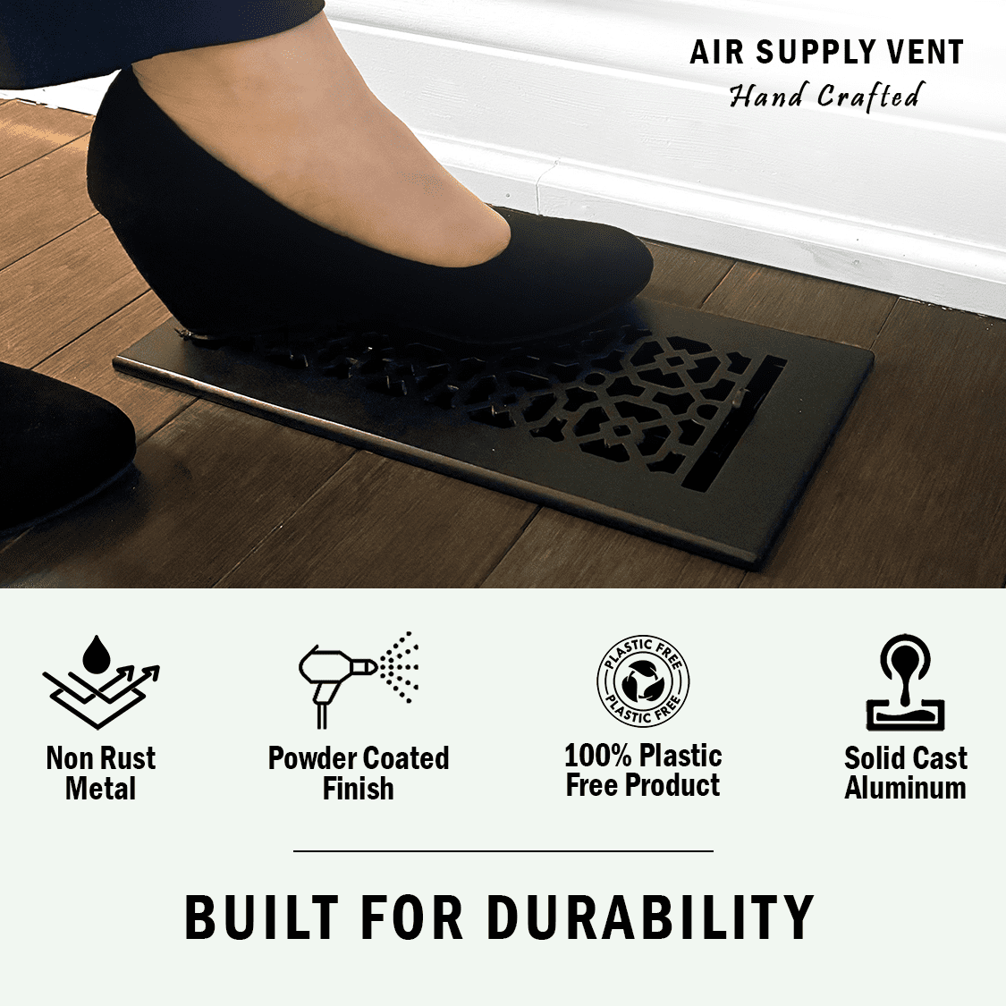 Achtek Air Supply Vent 4"x 12" Duct Opening (Overall 5-1/2"x 13-3/4") Solid Cast Aluminum Register Cover | Powder Coated