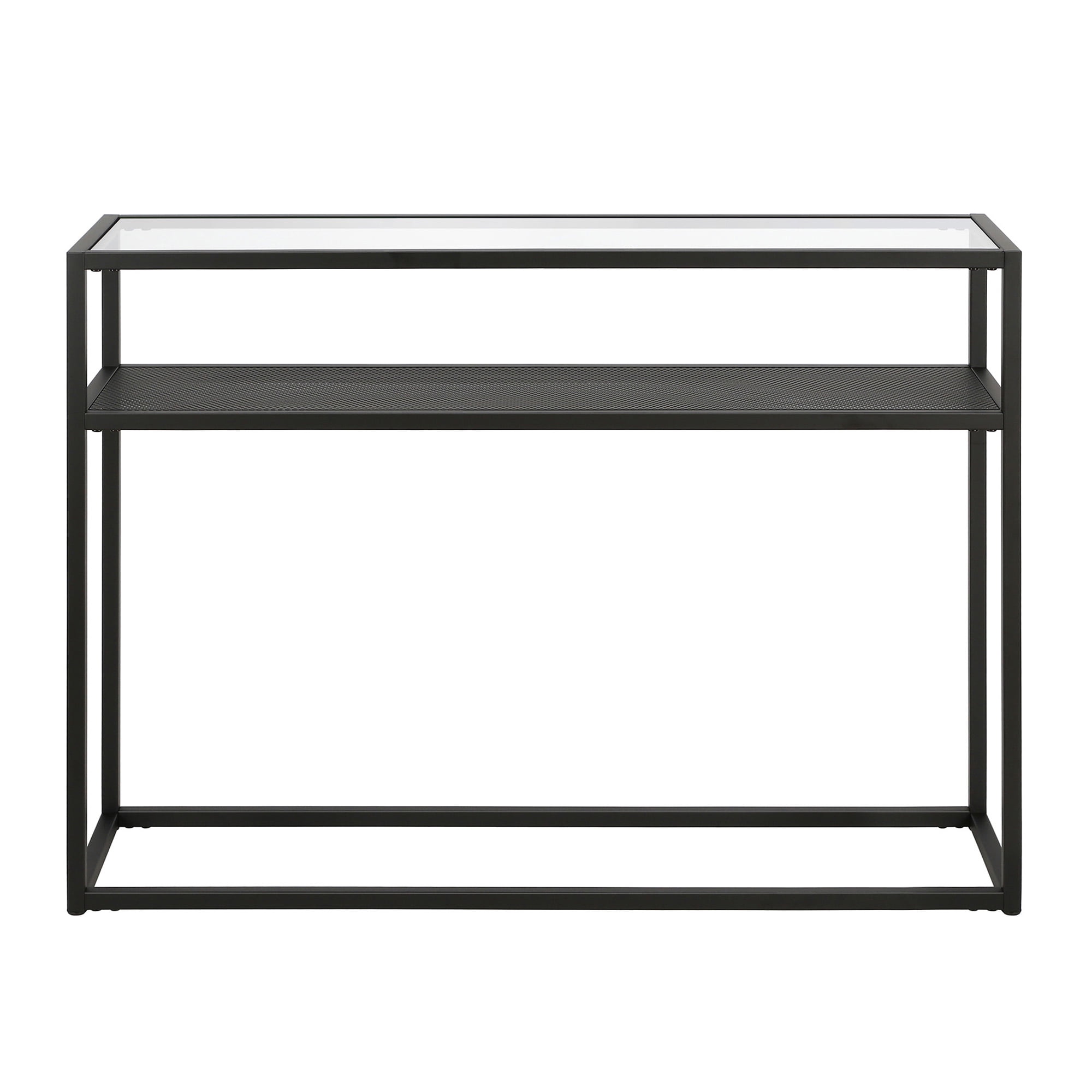 Evelyn&Zoe Nellie 42" Wide Rectangular Console Table with Metal Mesh Shelf, Blackened Bronze