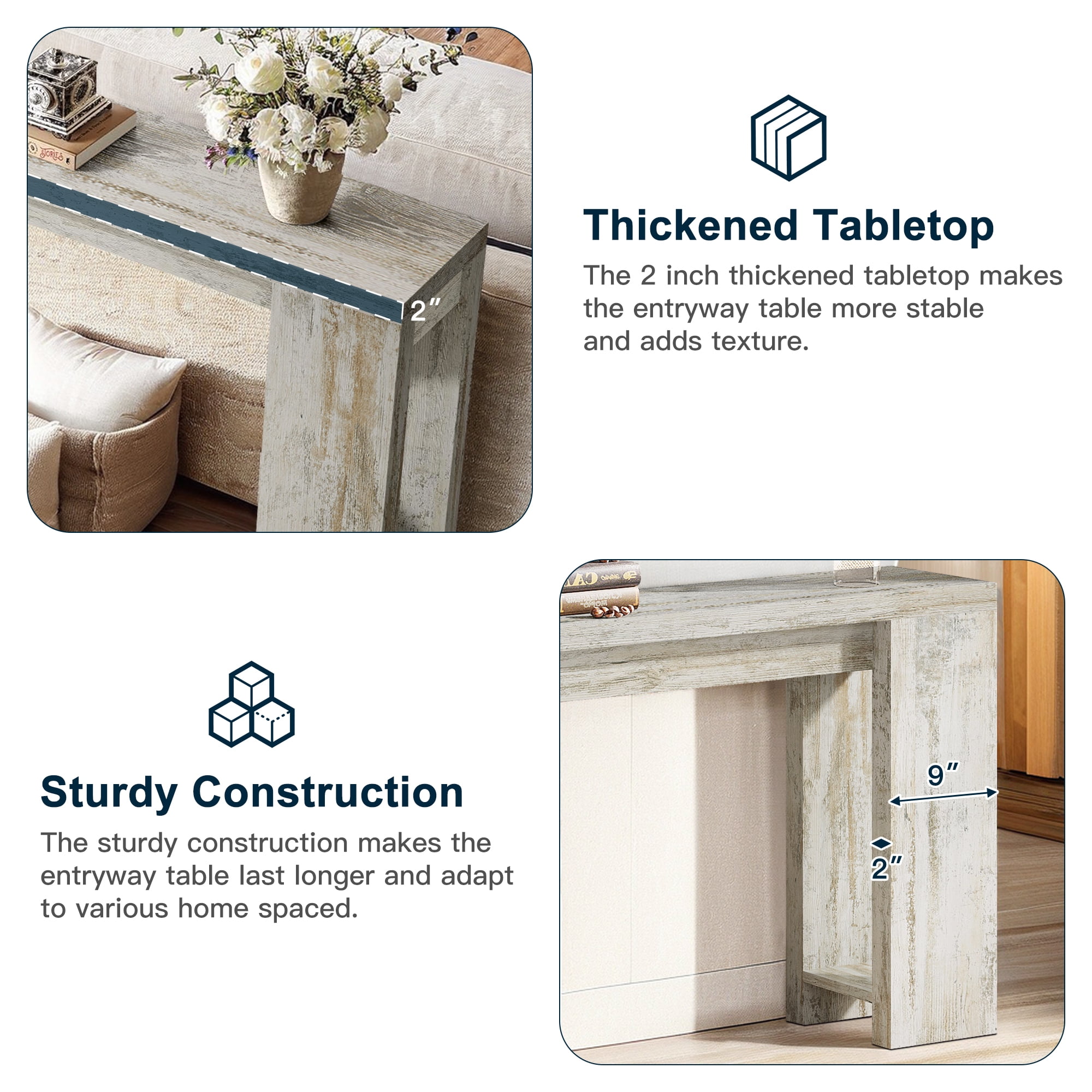 Demi Bonn 70.9" Wood Console Table, Farmhouse Sofa Table Entryway Table with Storage, Foyer Display Table, Light Gray