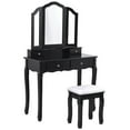 thumbnail image 2 of Costway Makeup Table Stool Set Tri Folding Mirror Vanity  Black, 2 of 7