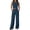 Navy, variant on Women's Summer Two-Piece Set Solid Color Sleeveless Crop Top Wide Leg Pants With Pockets Elegant Casual Matching Outfit For Daily Commute