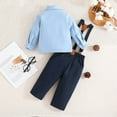thumbnail image 5 of Bysome Toddler Boys Outfit Set Baby Formal Bow Tie Long Sleeve Shirt Suspenders Pants Two Piece Suit Gentleman Clothes Long Sleeve Crew Neck Boys Clothing Set Light Blue Size 9-12 Months, 5 of 9