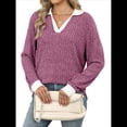 thumbnail image 2 of Suéteres de Cuello en V para Mujer, Jersey con Bloques de Color, Mangas Largas, Corte Holgado, Estilo Informal, Tipo Túnica, Camisetas. Rojo Púrpura XXL, 2 of 10